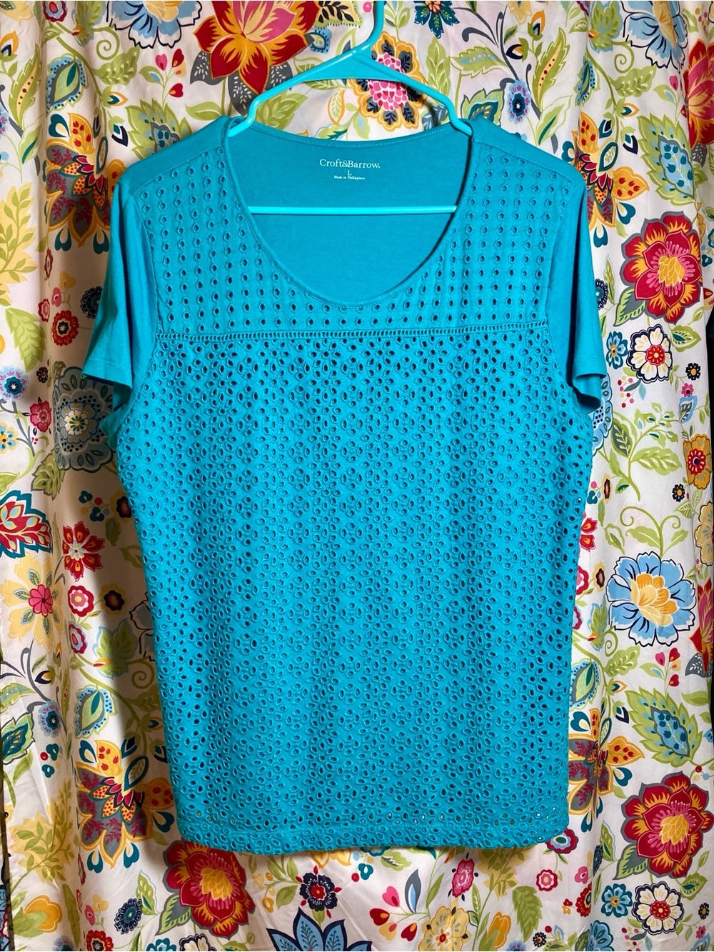croft & barrow Turquoise Eyelet Short Sleeve Tee Size L